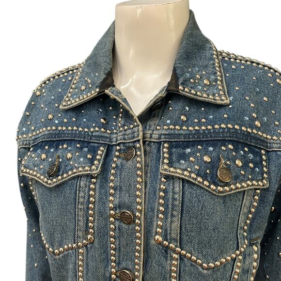 Vintage Harley Davidson Studded Denim Jacket Cropped Jean Jacket / Small - - Picture 2 of 6